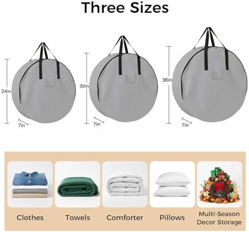 30 Inch Round Storage Bag 2 Pack,Grey Solid Color Waterproof Wreath Storage Container with Handles&Zipper Minimalist Art Closet Organizer Bags Garland Box - Image 7