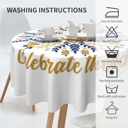 Happy Hanukkah Jewish Chanukah Holiday Tablecloths Round Tablecloth Waterproof Table Cloth Stain-Resistant for Party Decoration 60 Inches - Image 6