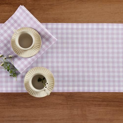 Solino Home 100% Pure Linen Table Runner Lilac, Gingham Check 14 x 120 in - Image 3
