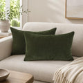 JoraLion Chenille Lumbar Pillow Covers 12x20 inch Moss Green by JoraLion