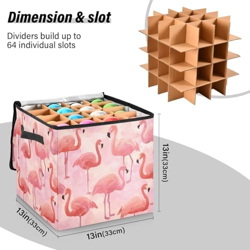 Colorful Flamingos on Pink Christmas Ornament Storage,Stores up to 64 Holiday Ornament,Adjustable Dividers,Zippered Top,Two Handles Attractive Storage Box Keeps Decorations Clean - Image 2
