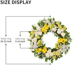 wwmira 22 Inch Spring Summer Wreath for Front Door, Artificial Wreath with White Peony Yellow Flowers and Green Leaves, Farmhouse Decor Wreath for Indoor Outdoor Wall Window - Image 2