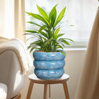SQOWL 8 Inch Plant Pot with Drainage Hole - Ceramic Pot for Plants Outdoor Planter for Indoor Plants Decorative Plant Pot Medium Flower Pot Round Planter for Bathroom House Decor Blue - Image 5