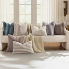 decorUhome Fall Faux Fur Throw Pillow Covers 24x24 Set of 2 Beige White - Image 5