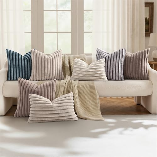 decorUhome Fall Faux Fur Throw Pillow Covers 24x24 Set of 2 Beige White - Image 5