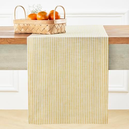 Solino Home 100% Linen Table Runner, 14 x 144 in, Mustard and White Striped by SolinoHome