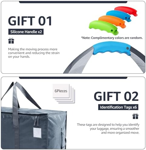 Moving Bags Heavy Duty Extra Large, Moving Boxes, Moving Supplies Essentials,Storage Bins with Lids, Plastic Packing Totes, Storage Bags for Clothes with Handles & Zippers(Grey, 6 Pack) - Image 3