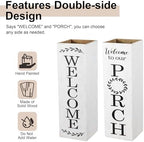 Glitzhome 24"H Wooden Welcome Sign, Rustic Farmhouse Double-Sided Box-Shaped "WELCOME PORCH" Sign, Outdoor Front Door and Courtyard Decoration（White） - Image 4