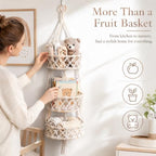 Macrame Hanging Fruit Basket, 3-Tier Boho Kitchen Storage(Pink) - Image 5