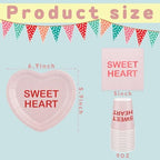 Maxcheck 196 Pcs Conversation Heart Party Supplies Valentine's Day Party Tableware Decorations Heart Disposable Paper Plates Napkins Cups for Valentine Anniversary Birthday Wedding, Serves 48(Pastel) - Image 2