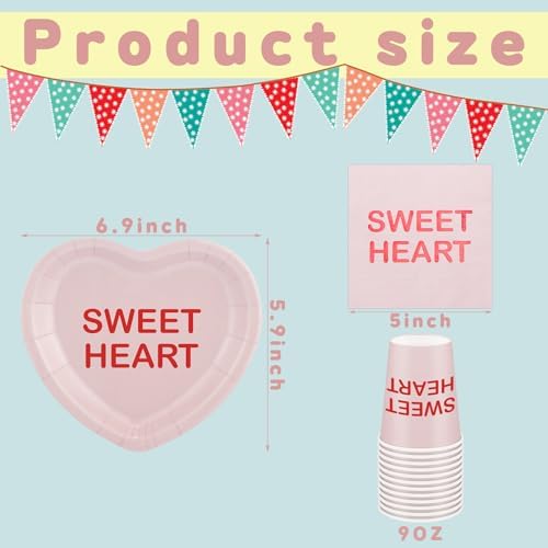 Maxcheck 196 Pcs Conversation Heart Party Supplies Valentine's Day Party Tableware Decorations Heart Disposable Paper Plates Napkins Cups for Valentine Anniversary Birthday Wedding, Serves 48(Pastel) - Image 2