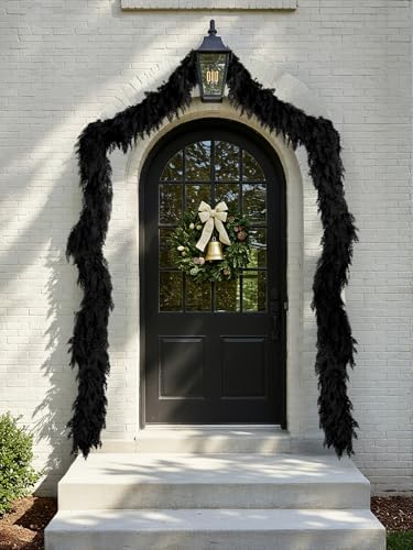 2PCS 9FT Halloween Cedar Garland, Black Real Touch Christmas Decorations by NTNIETING