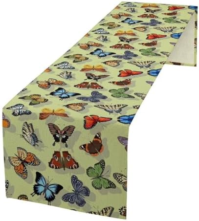 Natural Fresh Butterfly Table Runner Cute Colorful Butterflies with Shadows Printed Pattern for Dining Room, Kitchen, Living Room, Outdoor,Holiday and Party Table Decor 13x120in by Unknown