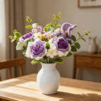 Crochet Flower Bouquet, Purple Handmade Knitted Flowers with Card - Image 3
