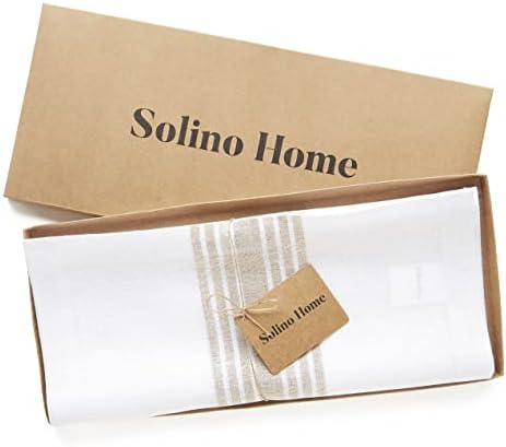 Solino Home 100% Linen Table Runner, 14 x 120 in, Natural and White Striped - Image 5
