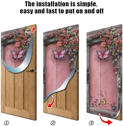 Burbuja Valentine Flowers Pink Wood Door Cover, Stretch Fabric Backdrop Door Porch Covers for Home Party Holidays Decoration, 35x79 In - Image 2
