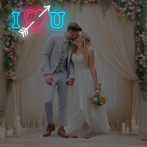 I Heart U Neon Sign 16 × 10in LED Heart and Arrow Wall Light Dimmable - Image 4