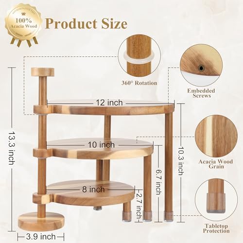 GEHE 3 Tier Round Cupcake Stand, 360° Rotatable Acacia Wood Cake Stand Cupcake Tower, Rustic Wooden Tiered Dessert Table Display Set, Tiered Tray Stands for Birthday, Wedding Party (12-10-8 IN) - Image 6