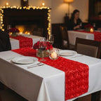 4 Pcs Rosette Table Runner 14x108 Inch for Wedding, Red - Image 6