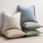 MIULEE Boho Linen Fringe Decorative Throw Pillow Covers Light Blue 18x18 - Image 5