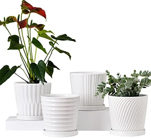 White 6 Inch Flower Pots for Plants,Ceramic Planter with Drainage Holes by TonSin