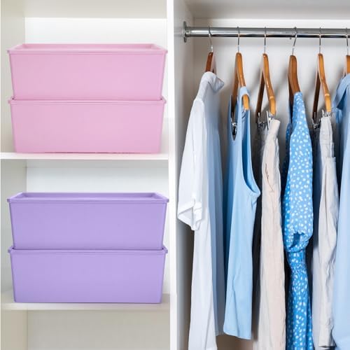 Menkxi 4 Pcs Storage Bins with Lids, Pink, Purple, Large - Image 4