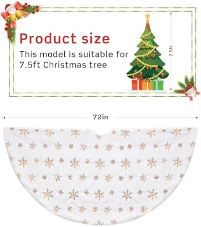 COOLWUFAN 72 Inches Faux Fur Christmas Tree Skirt, Gold Sequin Snowflake - Image 5