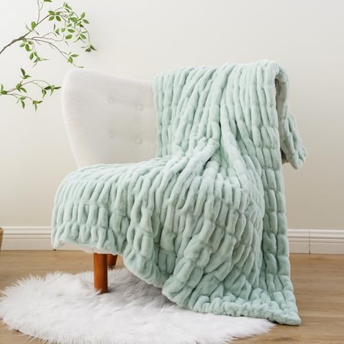 Battilo Sage Green Faux Fur Throw Blanket for Couch, 50"x60", Double Side - Image 4