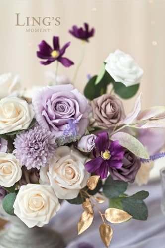 Ling's moment Purple Artificial Wedding Flowers Grand Combo, Lilac & Cream - Image 3
