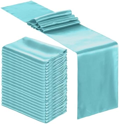Bencailor 24 Pcs Light Blue Satin Table Runners Bulk, 12 x 108 Inch by Bencailor