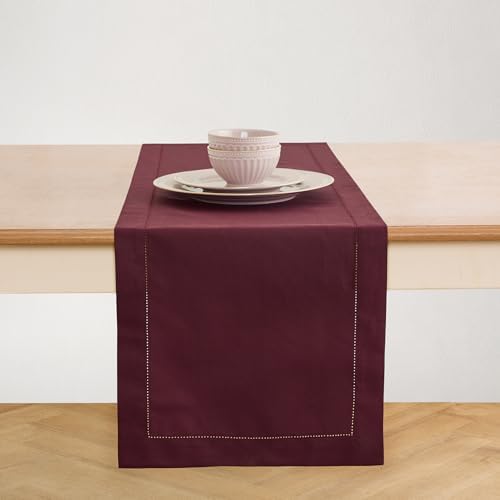 Solino Home Cotton Linen Table Runner Wine, Hemstitch Collection 14 x 72 in by SolinoHome