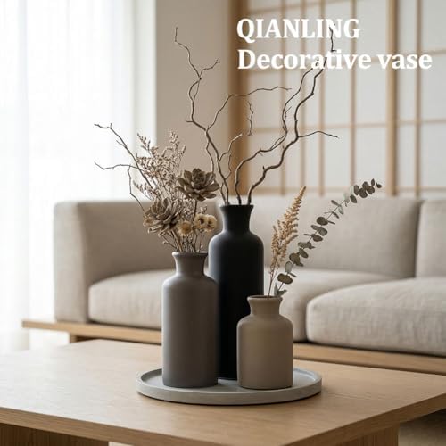 Ceramic Vase Set of 3 - Modern Neutral Vases for Home Decor Rustic Farmhouse Decor Pampas Vase for Table Mantel Entryway Shelf Living Room Kitchen Bathroom - Image 3
