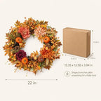 22Inch Fall Wreath for Front Door, Large Autumn Harvest Garland Decoration - Image 7