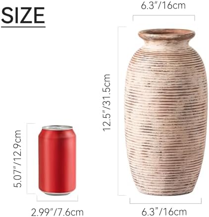 Ceramic Rustic Flower Vase, Large Farmhouse Vases Home Decor, 12.5" Tall Pottery Decorative Pampas Vase for Table Living Room Entryway Mantel Bookshelf Bedroom Bathroom Kitchen - Image 2