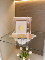 VOGUEHOMEDECOR Velvet Covered Quran and Pearl Tasbih in Wooden Decorative Box | Gift Islamic Set Birthday, Wedding Muslim Eid Ramadan (Pink) by VOGUEHOMEDECOR