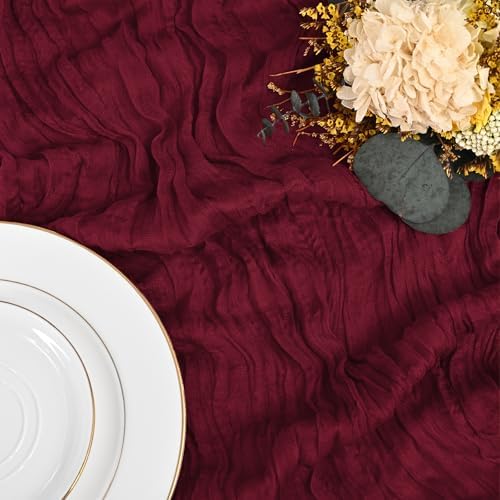 24 Pack Burgundy Table Runner 10Ft Cheesecloth Table Runner Rustic Gauze Table Runners Romantic Long Sheer Fabric Cheese Cloth Table Runners for Wedding Party Bridal Baby Shower - Image 5