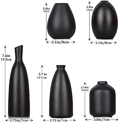 Black Ceramic Bud Vases Set of 5, Farmhouse & Mantle Decor, Home Decoration for Living Room, Kitchen & Office, Coffee Table Decor, Bulk Bud Vases - Image 2