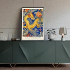 Chinese Lunar Year of the Dragon Art Print – Chinese Zodiac Wall Decor with Orange Peony & Iris Pattern Gilded Dark Blue Oriental Home Decor Poster for Bathroom Bedroom 12X18 in Wrapped Framed - Image 4