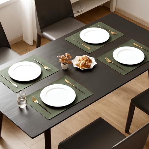MOSAYT Vinyl Faux Leather Placemats, Set of 12, Olive Green - Image 2