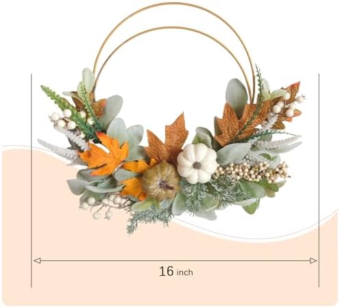 (2pcs) 16-inch Fall Wreath Handmade Rabbit Ear Leaf Maple Leaf White Berry Pumpkin Iron Wreath Front Door Window Farmhouse Decor Thanksgiving Halloween Harvest Festival Party Wedding Decor - Image 3