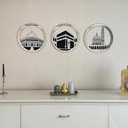 iwa concept Set of Masjid Al Aqsa, Masjid Al-Haram & Masjid An-Nabawi Islamic Wall Art | Wooden Acrylic Kaaba Wall Decor | Ramadan Decoration | Muslim Gift | (Small, Silver) - Image 2