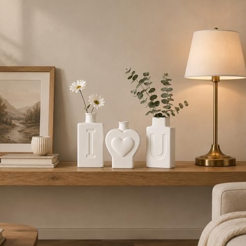 TBWIND 3 Pack White Heart Ceramic Vases, I Love U Home Decor - Image 5