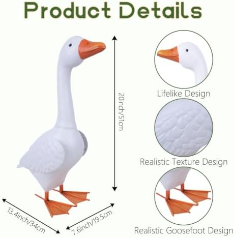 20'' H Porch Goose Statue, Metal Goose Garden Statue Decor, White - Image 2