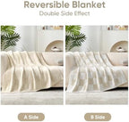 Snuggle Sac Faux Fur Checkered Blanket Twin Size with Soft Knitted Microfiber,Reversible Soft Cozy Warm Blanket for Sofa Bedroom,Cute Lightweight Striped Throws for Women,Heather Cream,60x80 inches - Image 3