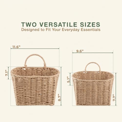 84ECO Set of 2 Woven Paper Rope Hanging Baskets for Organizing, Front Door, Mail, Flowers - Image 7