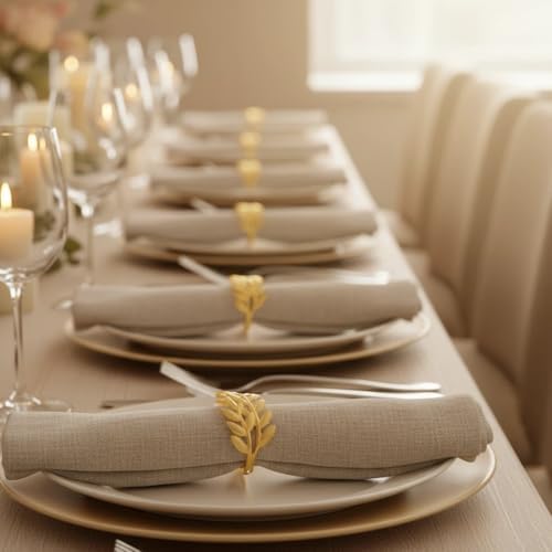 100 Pcs Gold Napkin Rings Bulk Delicate Napkin Holder for Dining Wedding Party Banquet Table Decroration Christmas and Daily Use - Gold Wheat - Image 6