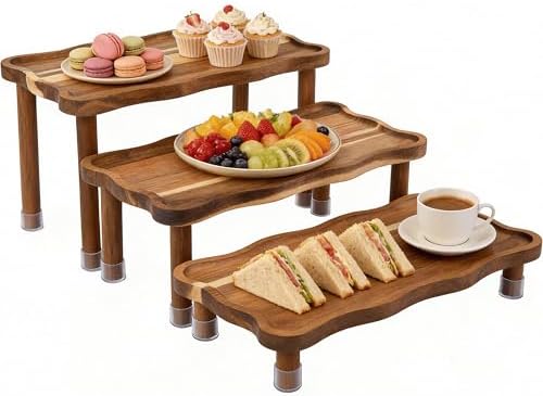 Tiered Serving Tray for Party, Acacia Wooden Cupcake Stand, Detachable Tiered Tray Stand, Stackable Dessert Table Display Set, Decorative Charcuterie Boards for Party, Wedding, Vendor Events by Yubamin
