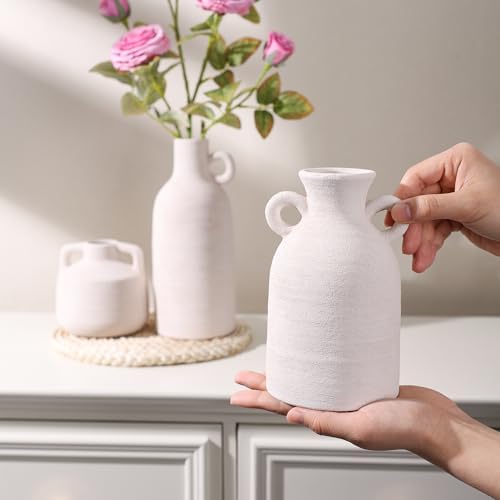 Ceramic Vase Set, 3Pcs Flower Vases for Modern Boho Farmhouse Decor, Decorative Vases for Pampas Grass & Dried Flowers, Distressed Finish - Image 4
