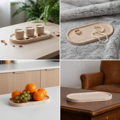 Travertine Bathroom Vanity Tray, 12"x6" Decorative Marble Tray for Kitchen Countertop, Elegant Stone Catchall Organizer for Perfume, Jewelry and Soap - Image 4