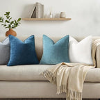 decorUhome Chenille Teal Velvet Throw Pillow Covers 24x24 Set of 2 - Image 3